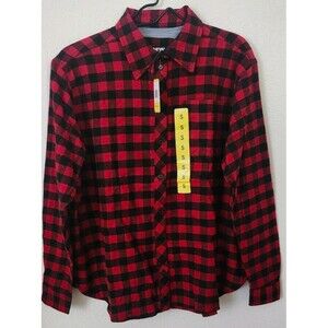 Lands' End Flannel Shirt Womens Size Small Red Plaid Long Sleeve Cotton NWT C5